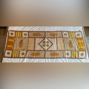 Talbots 100% Silk Scarf 68” X 26” Brown /Tan with green and gold classic style